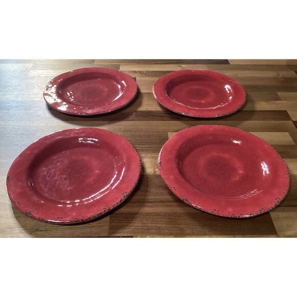 Set Of 4 Pier 1 Dark Red Carmelo Crackle Melamine 9” Salad Plates - Picture 2 of 8